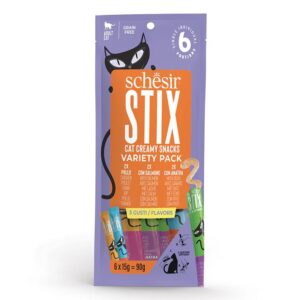 Schesir Stix Cat Pouch Treats  15g x 6pcs  Chicken-Duck-Salmon